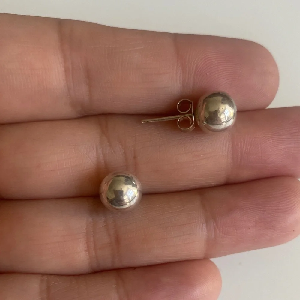 Sterling Silver Ball Earrings 1 - Picture 2 of 5